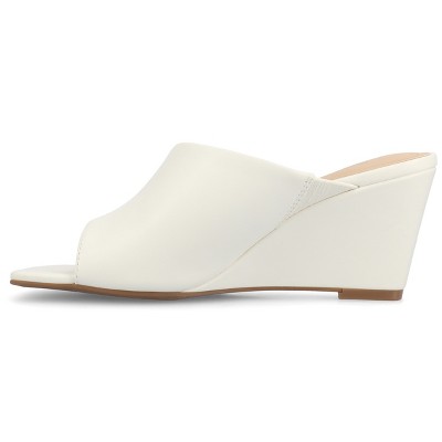 White Faux Leather Open-Toe Wedge Sandals, Size 12