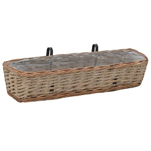 vidaXL Balcony Planter Set of 2 Brown Wicker with PE lining - 31.5" x 7.9" x 5.9" - 1 of 4