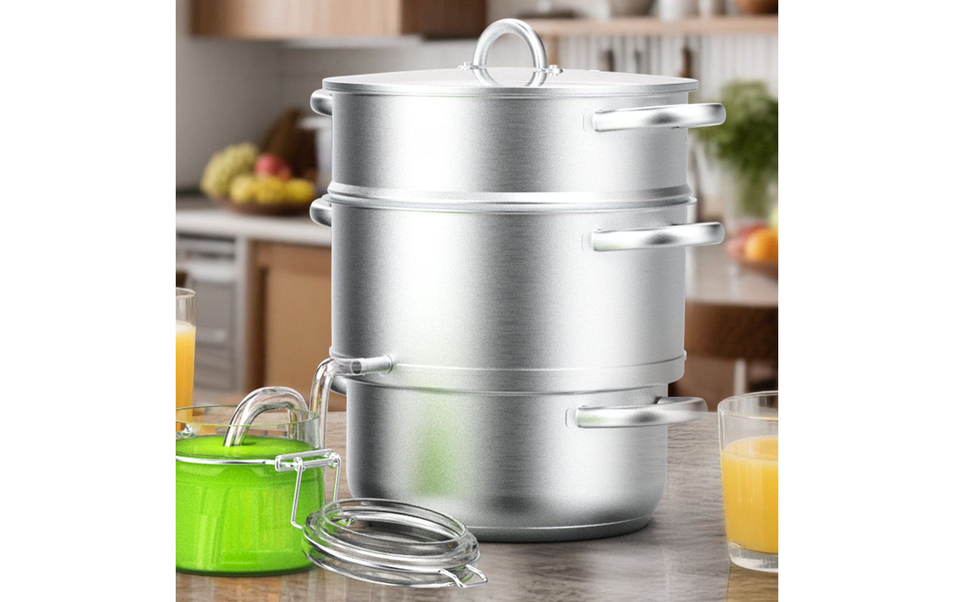 Winado 3-Tier 8.5QT Stainless Steel Juice Steamer Pot With Glass Lid And Handle