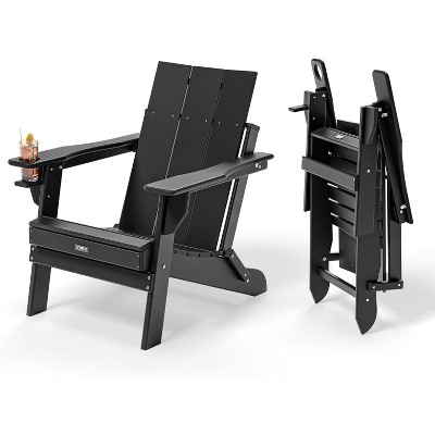 VINGLI Oversized Plastic Folding Adirondack Chairs with Cup Holder, Waterproof HDPE for Patio, Pool, 400LBS