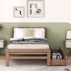 Twin Size Platform Bed Frame, Rubberwood Support Legs Queen Size Platform Bed with 2 Drawers No Box Spring Needed Bed Frame for Boys Girls Bedroom - 1 of 4
