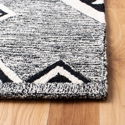 Aspen Geometric Black and Ivory Handmade Wool Square Rug