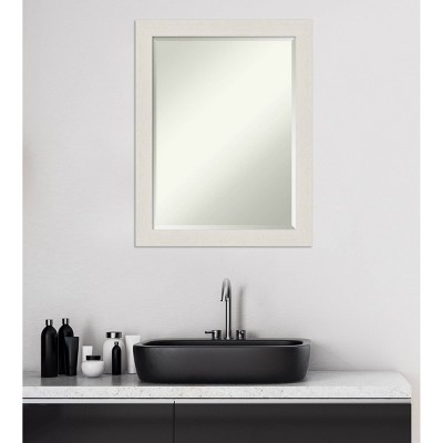 Rustic Plank White Narrow 27.5" x 21.5" Beveled Bathroom Vanity Mirror