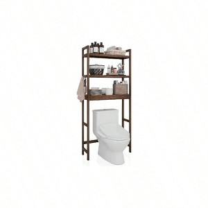 Bathroom Storage Shelf Over - Toilet Organizer Rack Freestanding Toilet Space Saver 3 - Tier Adjustable Shelves Walnut - 1 of 4