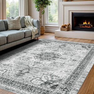 Bedroom/Living Room/Kitchen Indoor Rug - Vintage Oriental Medallion Washable Non-Slip Carpet, Soft Low Pile Distressed Accent Mat - 1 of 4