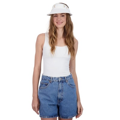 Tahari Women's Straw Visor Hat with Eyelet and Chiffon Ribbon Trim and Back Bow - Visor Hat for Women