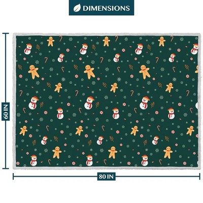 Twin Green Gingerbread Fleece Sherpa Reversible Christmas Blanket