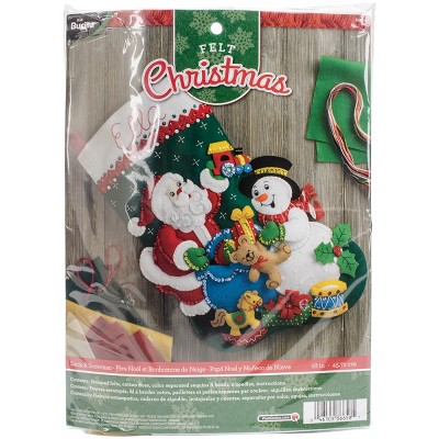 Bucilla Felt Stocking Applique Kit 18" Long-Santa & Snowman