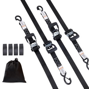 VEVOR Ratchet Tie Down Straps (4PK), 5208 lb Max Break Strength, Includes 4 Premium 1.6" x 8' Rachet Tie Downs with Padded Handles, Black - 1 of 4