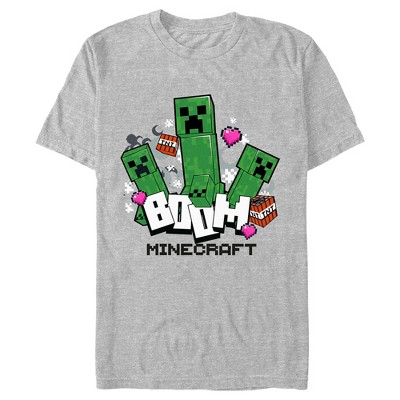 Men's Minecraft Creepers Boom Logo T-shirt - Athletic Heather - Medium ...