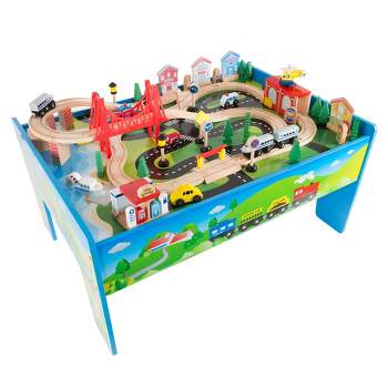Toy Time Kids' Deluxe Wooden Train Table Set - 75-Piece Play Set