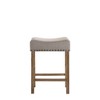 26" Linen & Wood Backless Armless Counter Height Stool (Set of 2) with Nailhead Trim and Wood Legs for Kitchen Island or Dining Area - 2 of 4
