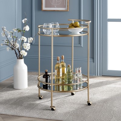 Ida Gold and Mirror Round 2-Tier Bar Cart