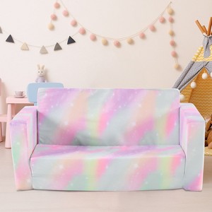 Angel Sar All-Sponge Kids Double Foldable Sofa Bed, 2-in-1 Sleeper with Spray-Print Slant Peach Fabric, Frame-Free Safety for Two Children - 1 of 4