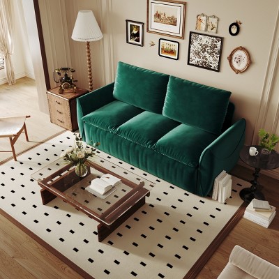 70.9" Velvet Pull Out Sofa Bed,Convertible 3-Seater Sleeper with 2-in-1 Pillow & Blanket for Living Room-Baofuwish