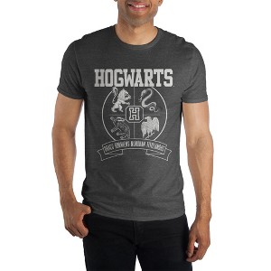 Harry Potter Hogwarts Crest and Motto Draco Dormiens Nunquam Titillandus Men's Dark Gray Tee T-Shirt Shirt - 1 of 1