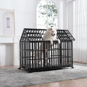 Heavy Duty Dog Crate w/Wheels - Escape-Proof Metal Kennel for Large/Medium/Small Dogs, Lockable Wheels & Slide-Out Tray - 1 of 4