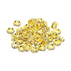 Unique Bargains Rhinestone Small Round Bulk Glass Spacer Beads for Jewelry Making Gold 0.24" 200 Pcs - 1 of 4