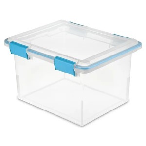 Racxily 32 Quart Gasket Box, Weather-Resistant Clear Storage Bin with Lid, Blue - 1 of 2
