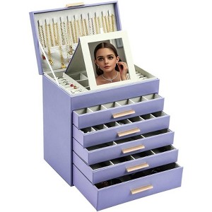 6-Layer Pink Jewelry Box with 5 Drawers & Necklace Hanger, Large Organizer Storage for Earrings and Necklaces - 1 of 4