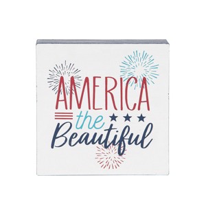 C&F Home 4.75" x 4.75" x 1.5" America The Beautiful 4th of July Patriotic Shelf Block Décor - 1 of 4