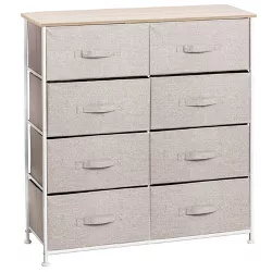 mDesign Large Storage Dresser Furniture, 8 Removable Fabric Drawers, Linen/Tan