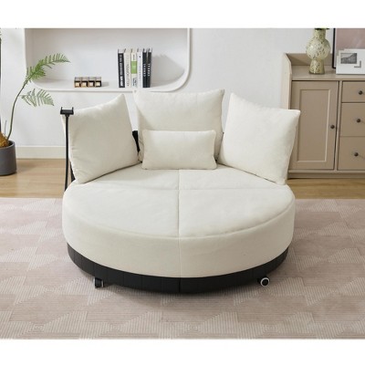 NicBex Couches for Living Room 52.75'' Oversized Round Swivel Chair Upholstered Sofa Couples chair with Adjustable Phone Stand for Bedroom