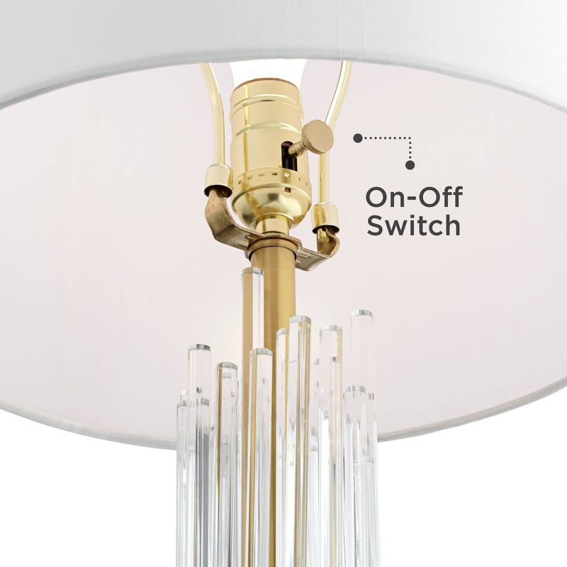 Possini Euro Design Aloise Modern Mid Century Table Lamp 27 1/2" Tall Brass Clear Glass Tube White Drum Shade for Bedroom Living Room Bedside Office, 5 of 10