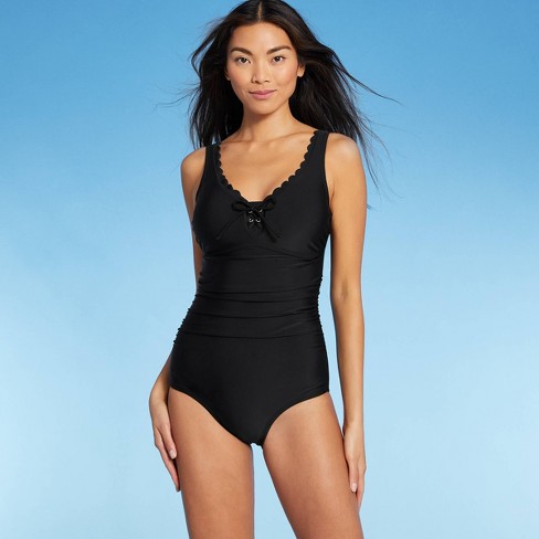 Women's Long Torso Scallop Full Coverage One Piece Swimsuit - Kona Sol™  Black Xs : Target