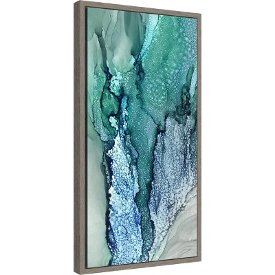 Blue and Green Abstract Lithograph Canvas Wall Art, 14x27