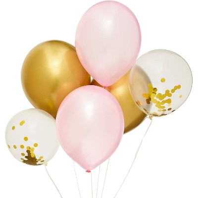 Blue Panda 36 Packs Pink & Gold Foil Confetti Latex Balloons 12" for Bridal Shower Party Decorations