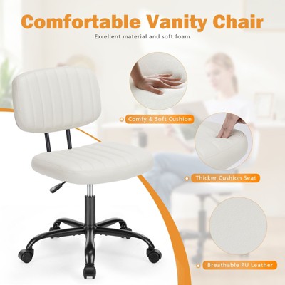 CENGHU Armless Desk Chairs, Classic Height Adjustable PU Leather Task Chair, Small Home Office Chair with Wheels, for Small Space