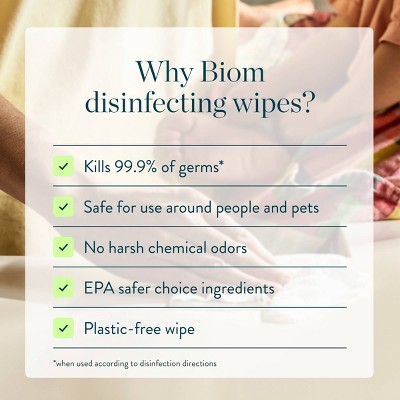 Biom Plastic Free Plant Based Disinfecting Wipes - Fresh Citrus - 60ct: Ammonia-Free, Aluminum-Free, Paraben-Free