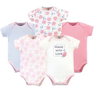 Touched by Nature Baby Girl Organic Cotton Bodysuits 5pk, Pink Rose - 1 of 4