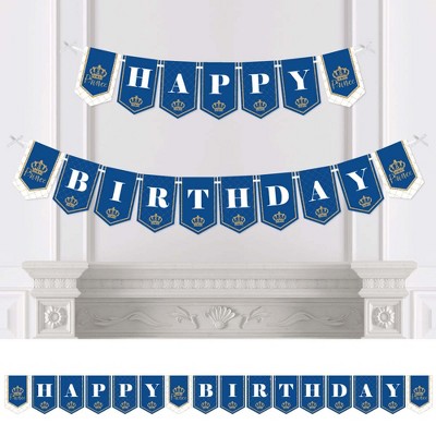 Big Dot of Happiness Royal Prince Charming - Birthday Party Bunting Banner - Birthday Party Decorations - Happy Birthday