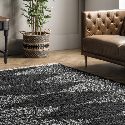 Braided Black Wool Moroccan Diamond Tassel 6'7"x9' Rug