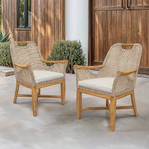 Cambridge Casual 2pc Sydney Teak Patio Outdoor Dining Chair with Seat Pad Brown - 1 of 4