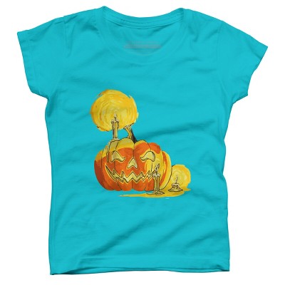 Girl's Design By Humans Halloween Pumpkin with Candle and Evil Smile By wubbadub T-Shirt