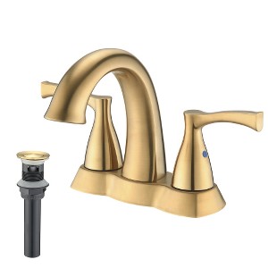 ALEXOUN  2 Handle 4 Inch Centerset Bathroom Sink Faucet with Pop-Up Drain, Brushed Gold - 1 of 4