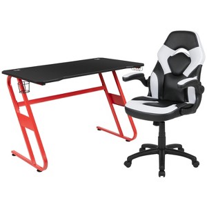Emma and Oliver Gaming Bundle-Red Desk, Cup Holder, Headphone Hook and White Chair - 1 of 4