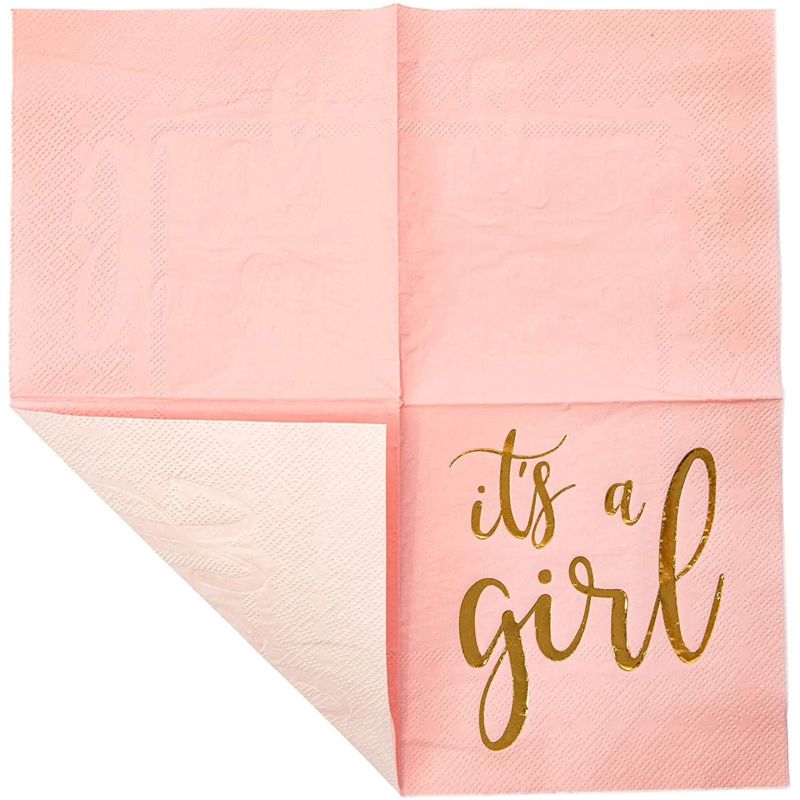 Sparkle and Bash 50 Pack It's a Girl Napkins for Baby Shower, Gold Foil Party Supplies, 3 Ply, 5x5 Inches, 5 of 7