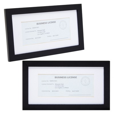 Stockroom Plus 2 Pack Business License Frame for Professional Office, Cosmetology, Pictures, Certifications, 11.7 x 6.5 x 0.5 In