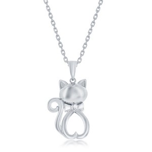 Bella Silver Sterling Silver Cat 18" Pendant Necklace - Silver - 1 of 2
