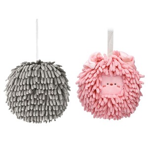 REGALWOVEN 2 Pcs Comfortable Soft Absorbent Chenille Ball Fuzzy Hand Towels - 1 of 4