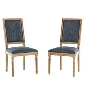 TiramisuBest [Set of 2] French Country Dining Chairs with Cane Back & Upholstered Seats, Fluted Legs, Rustic Blue Gray Finish - 1 of 4