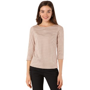 Allegra K Women's Work Office 3/4 Sleeve Boat Neck Houndstooth Printed Blouse - 1 of 4