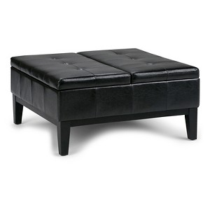 Lancaster Square Coffee Table Storage Ottoman Midnight Black Faux Leather - Wyndenhall