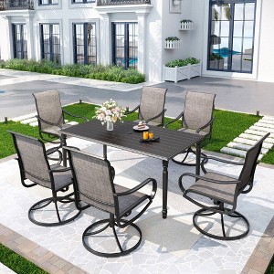 7pc Outdoor Dining Set with Steel Rectangle Table with Umbrella Hole & Swivel Chairs - Captiva Designs: Rust-Resistant, 6-Person Patio Set - 1 of 4
