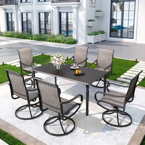 7pc Outdoor Dining Set With Steel Rectangle Table With Umbrella Hole Swivel Chairs Captiva Designs Rust resistant 6 person Patio Set Target