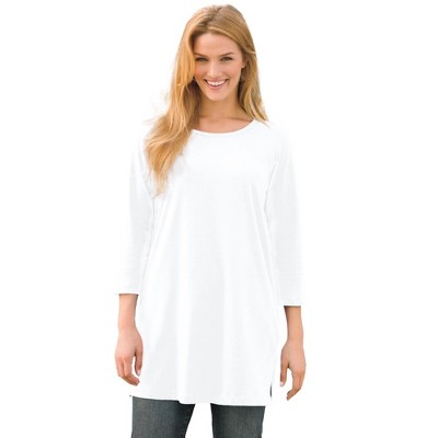 Woman Within Plus Size Perfect Three-Quarter-Sleeve Scoopneck Tunic